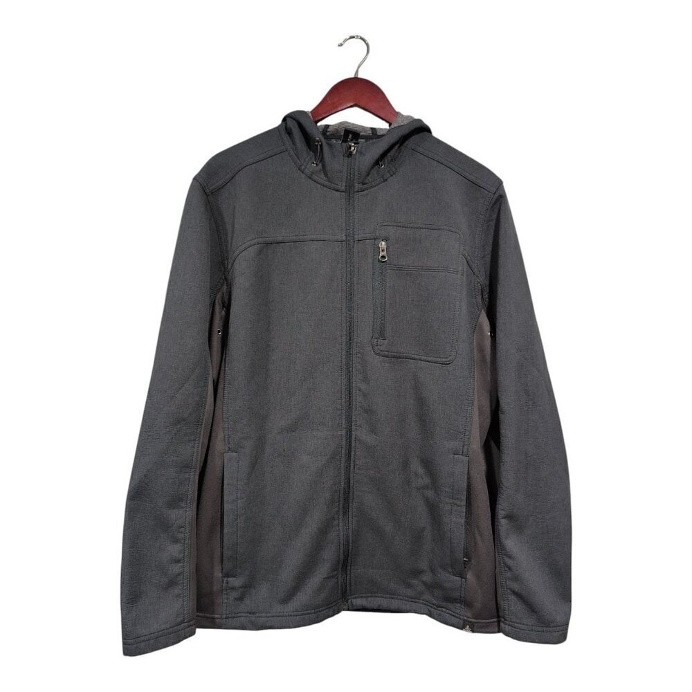 Prana Jacket Mens Sz L Gray Long Sleeve Full Zip Pockets Hooded Outdoors Coat
